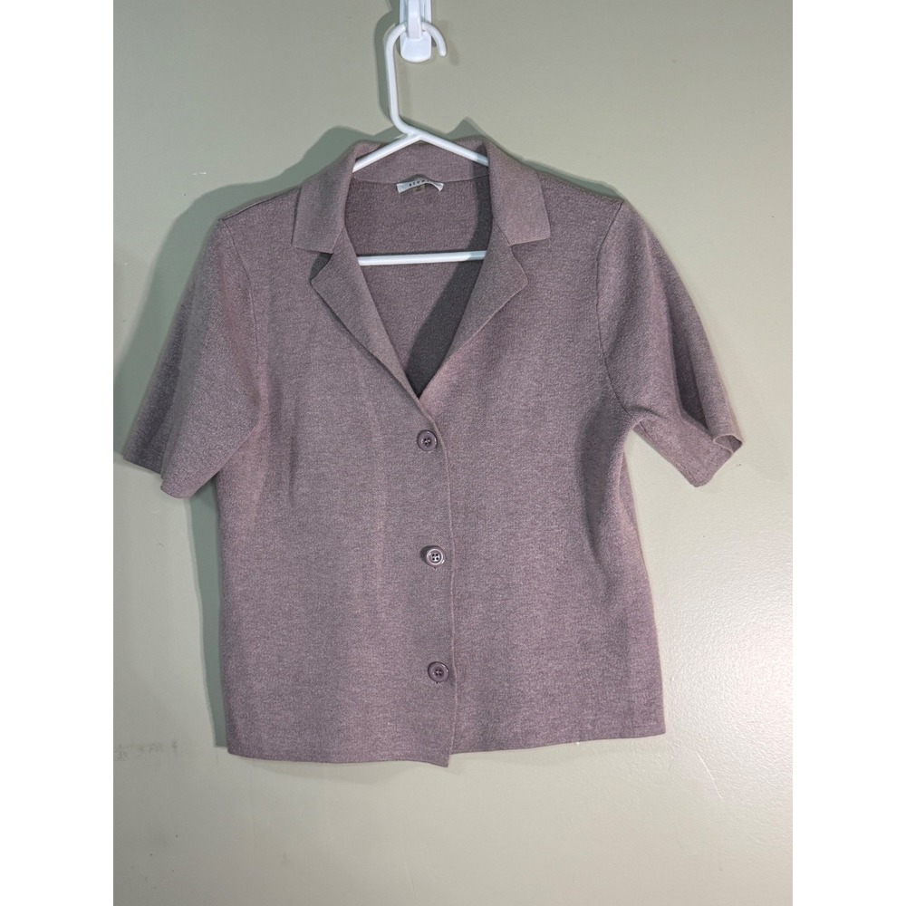 Sioni Womens Mauve Knit Button Up Short Sleeve Cardigan Sweater Top Size M